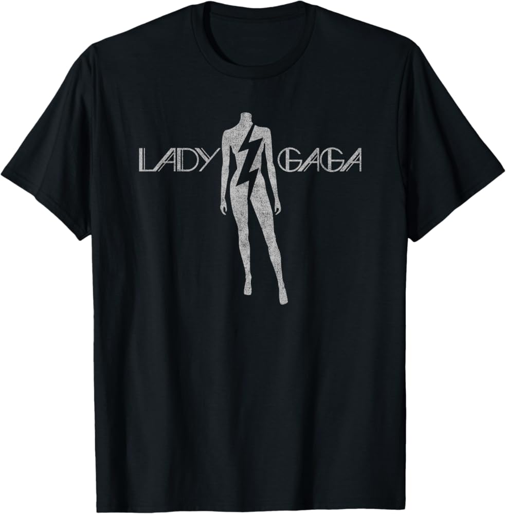 Amazon.com: Official Lady Gaga Lightning White Logo T-Shirt